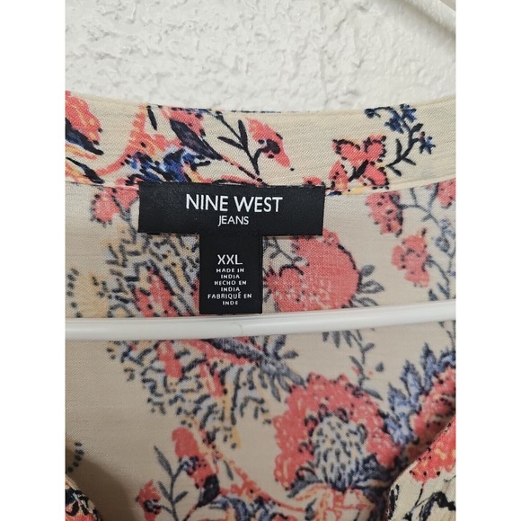 Nine West Tunic Floral Blouse Womens Size XXL Ivory Pink Flowy Lightweight - Picture 2 of 6